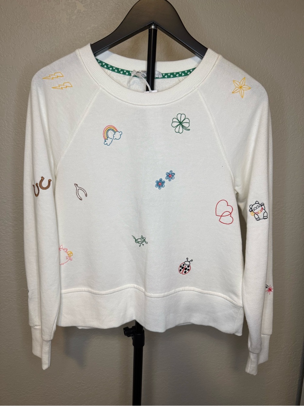 Jane and Delancey Cream Sweatshirt with Green Clover Trim